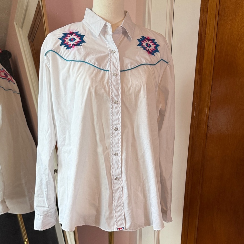 White Western Shirt with Embroidered Accents